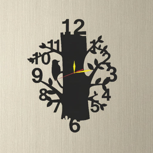 Modern Wall Clock, A Tree, Branches, and Birds, Laser Cut 3D Design Wall Clock