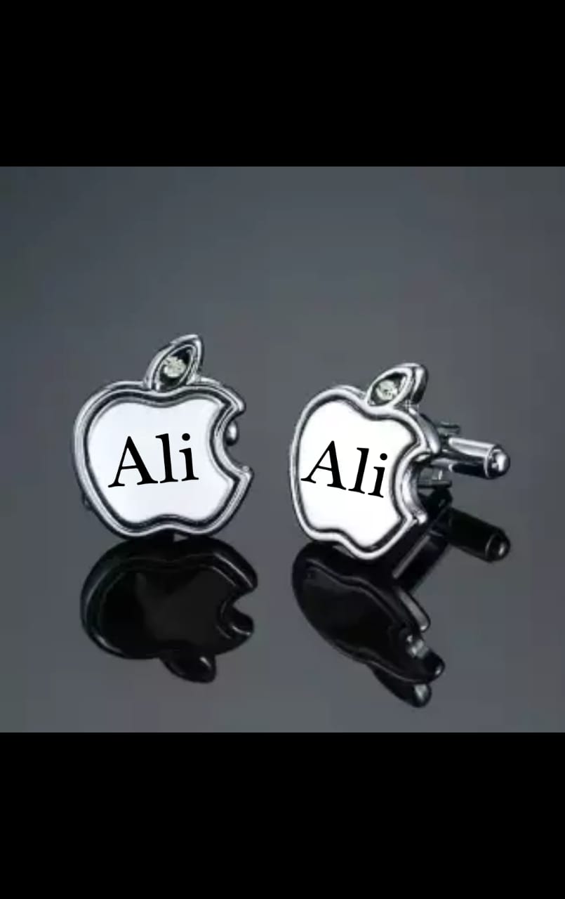 Name Engraved Apple Cufflink: (Mac Apple Men Cufflinks)