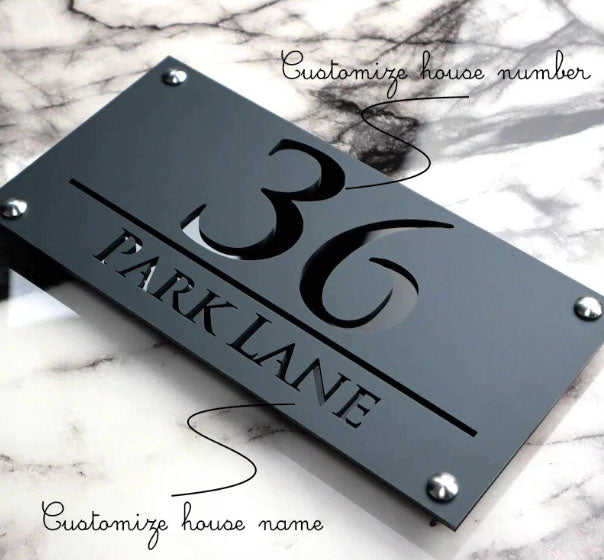 Black And Gray Acrylic House Name Plate