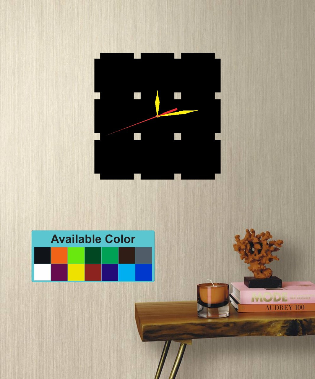 Simple Stylish 14 Different Colours, Square Non-Ticking, Eco-Friendly Silent Wall Clock