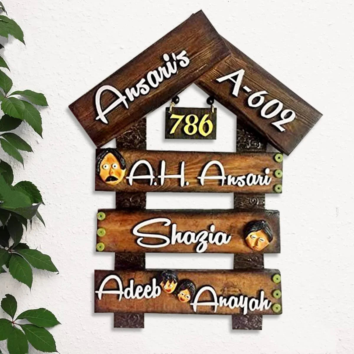 Personalized House Design Lasani Wooden Family Name Plate for Home Decor I Customized Name Plate