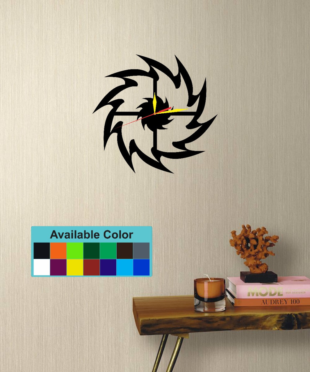 Round Saw Blade Shaped Acrylic Wall Clock, 14 Colours, Silent, Non-Ticking