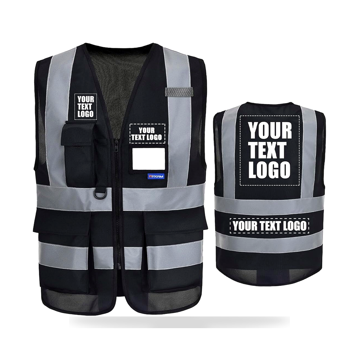 Custom Logo Black Safety Vest – Multi-Pocket Hi-Vis Work Vest with Reflective Strips