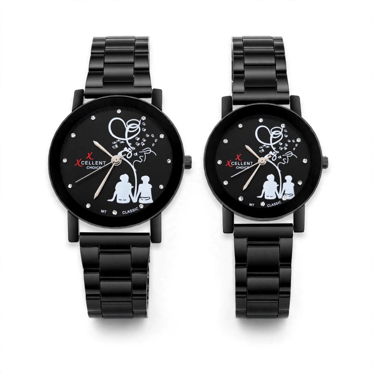 Couple Watches for Him & Her – Romantic Silhouette Heart Balloon Design with Black Chain