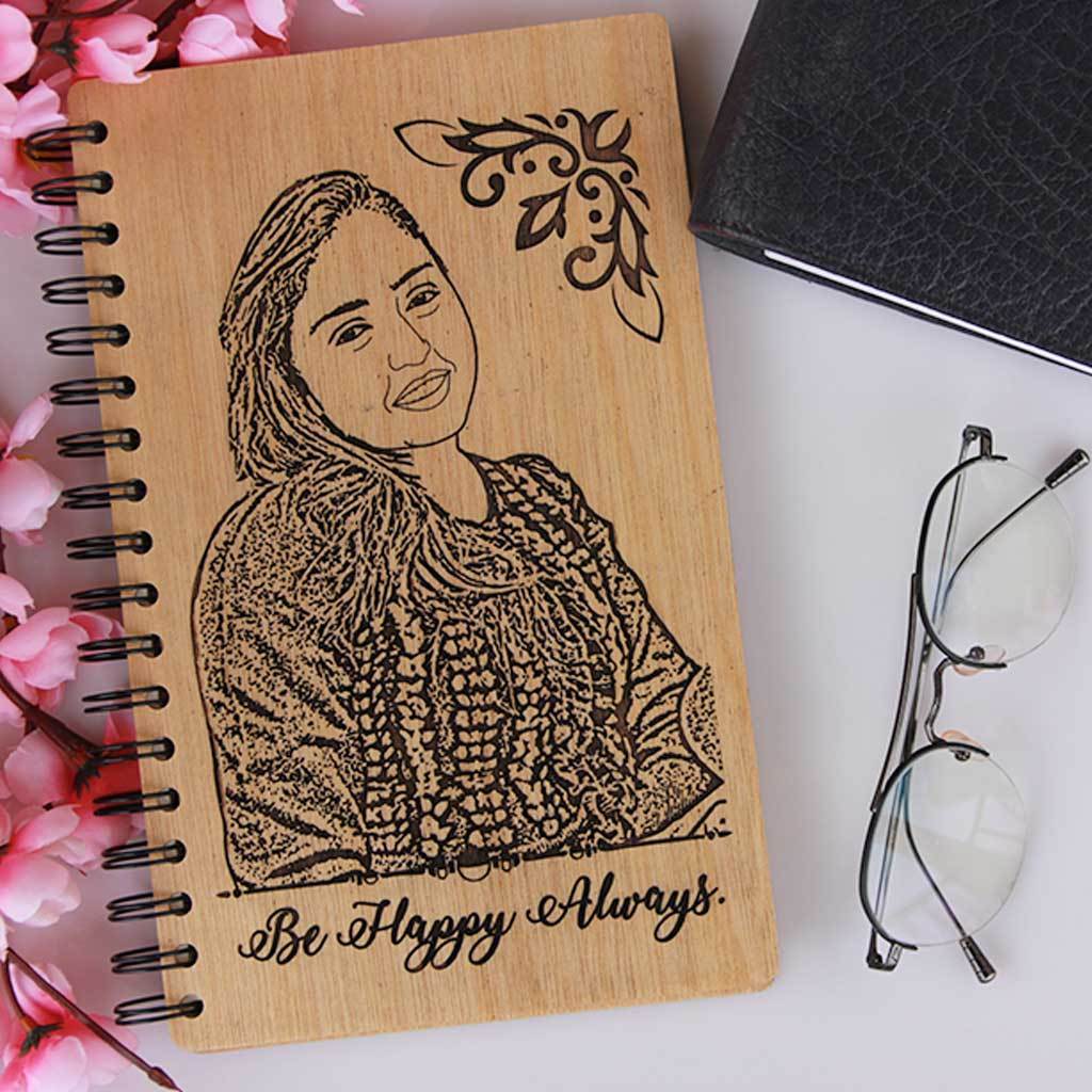 Customized Engraved Wooden Diary - With Gift Box