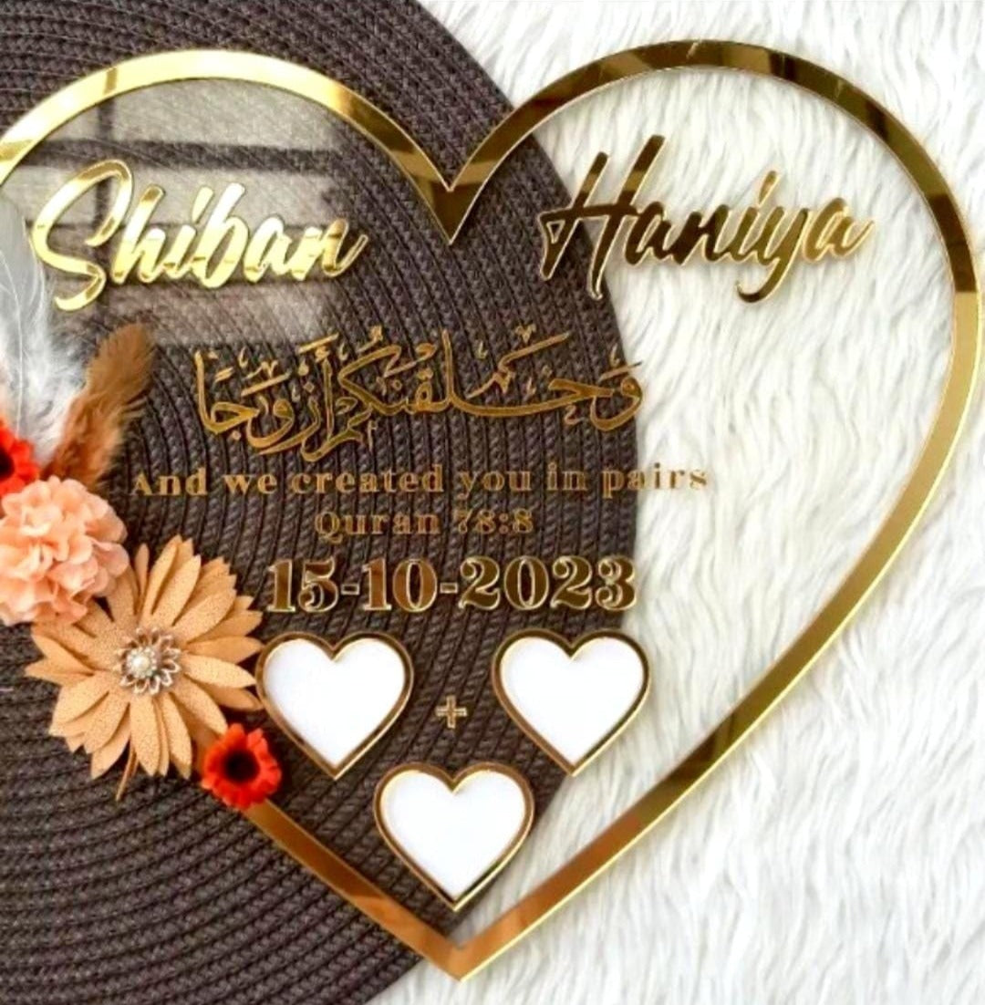 Personalized Heart Nikkah Thumbprint Plaque – Custom Acrylic Wedding Keepsake Frame