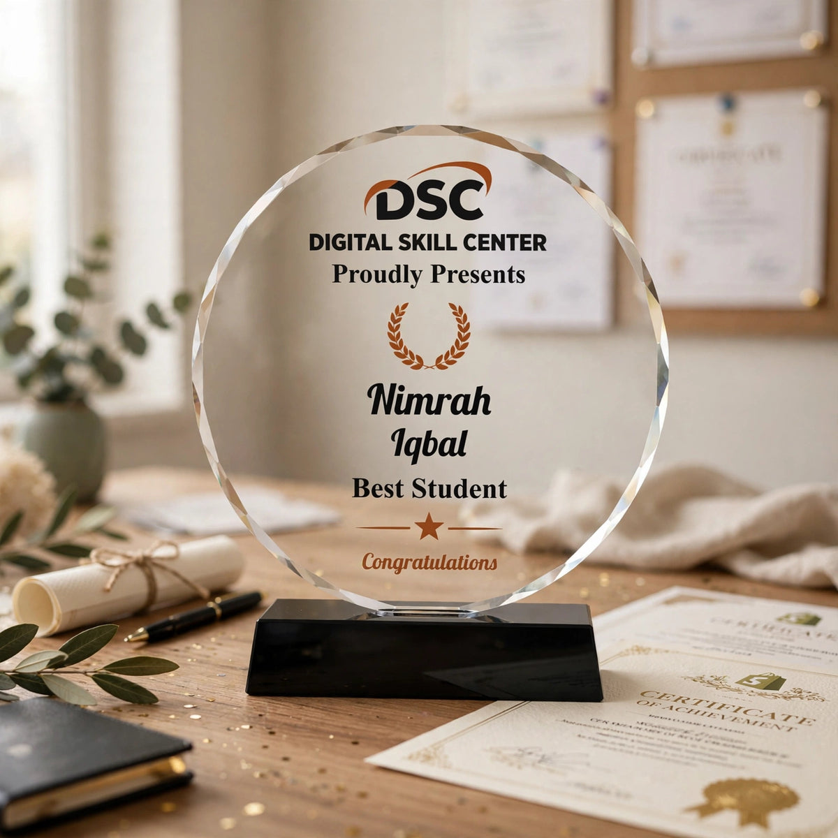 Customized Crystal Shield Trophy Award with Black Base