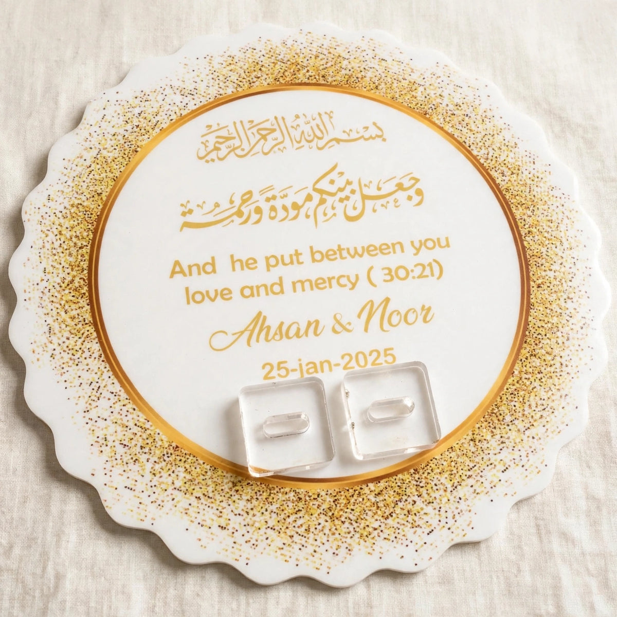 Customized Wedding Engagement Acrylic Ring Holder UV Printed - 12x12 Inches