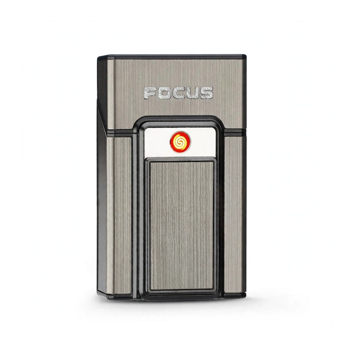 Titanium Grey Metal Cigarette Case with Front Electric Lighter