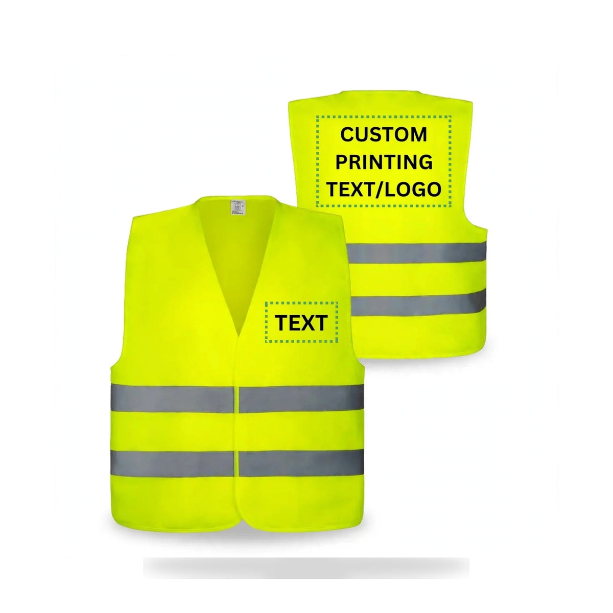 Custom Printed Hi-Vis Safety Vest – Yellow Reflective Work Vest with Text & Logo