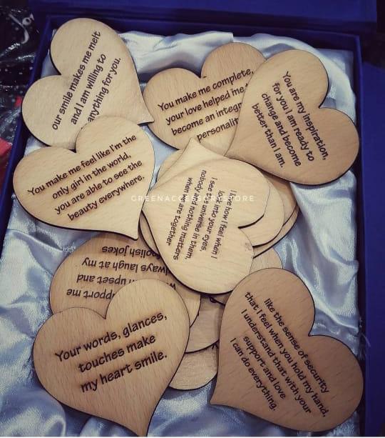 Customized Text Engraved Heart Design Wooden Gift Item