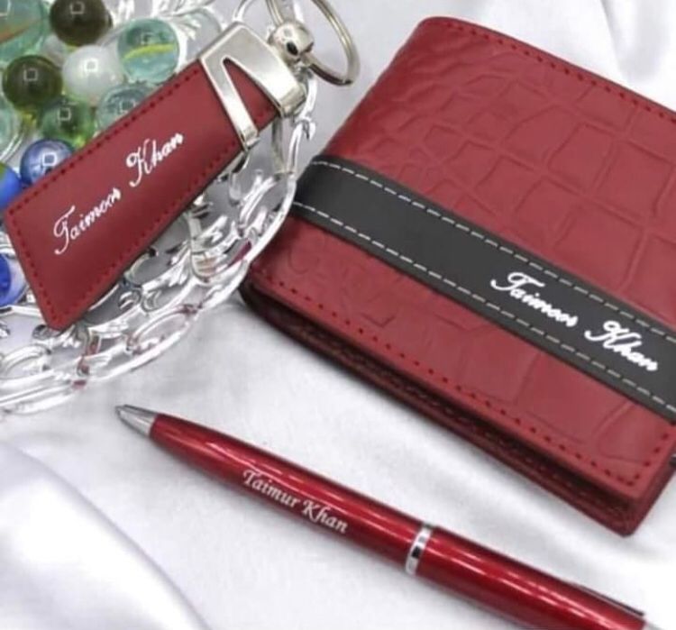 Name Printed Wallet Keychain And Pen - including Gift Box