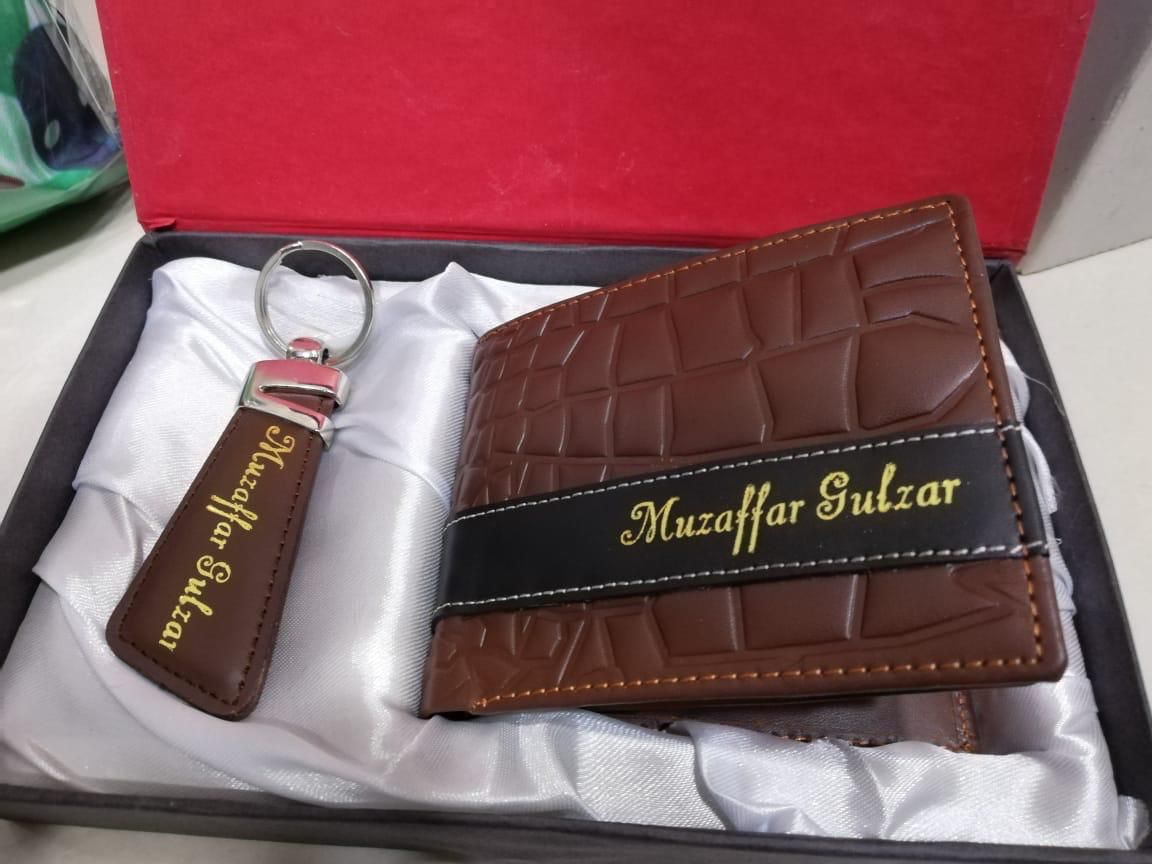 Name Printed Wallet And Keychain and Gift Box