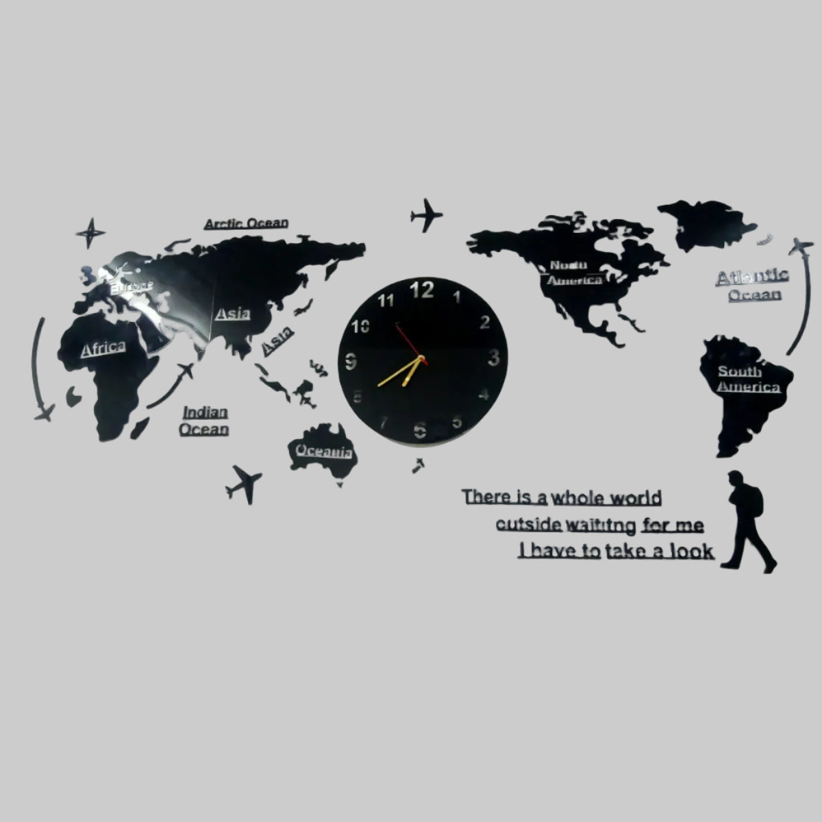 World Map DIY 3D Acrylic Wall Art With Clock