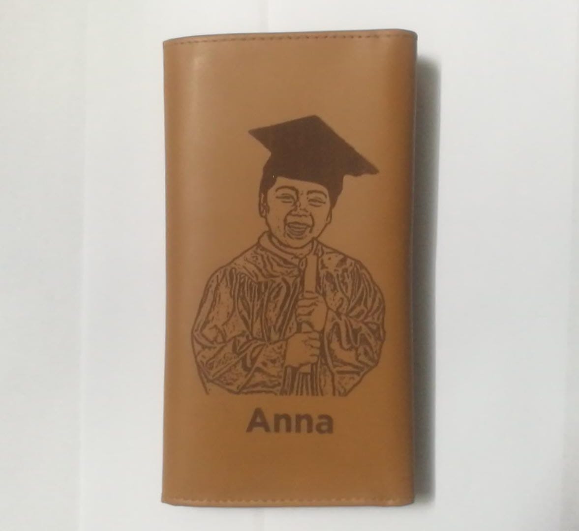 Picture And Name Long Wallet 3 Folded - With Gift Box – In Camel Color
