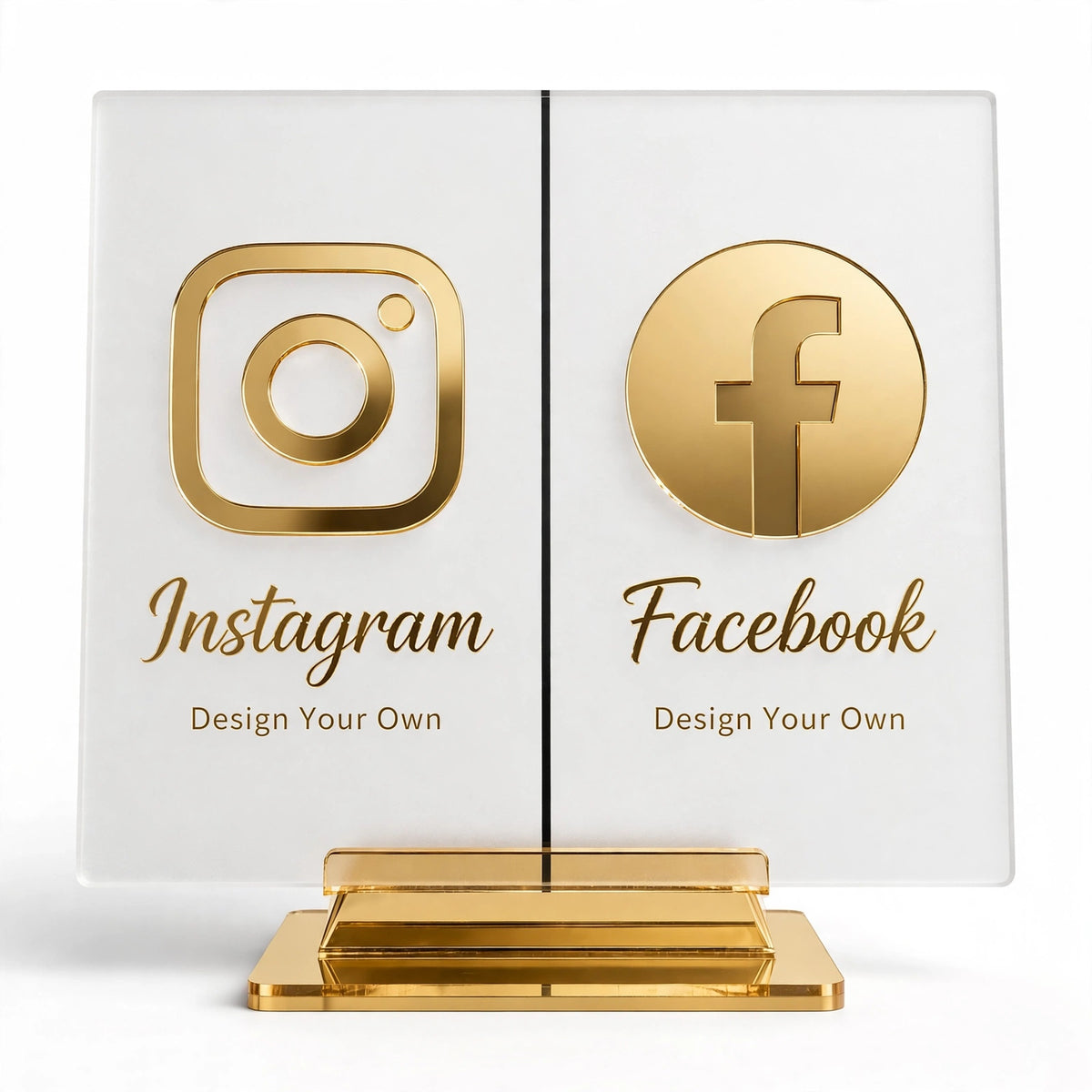 Custom Instagram & Facebook Social Media Stand – Premium Gold Acrylic Table Display