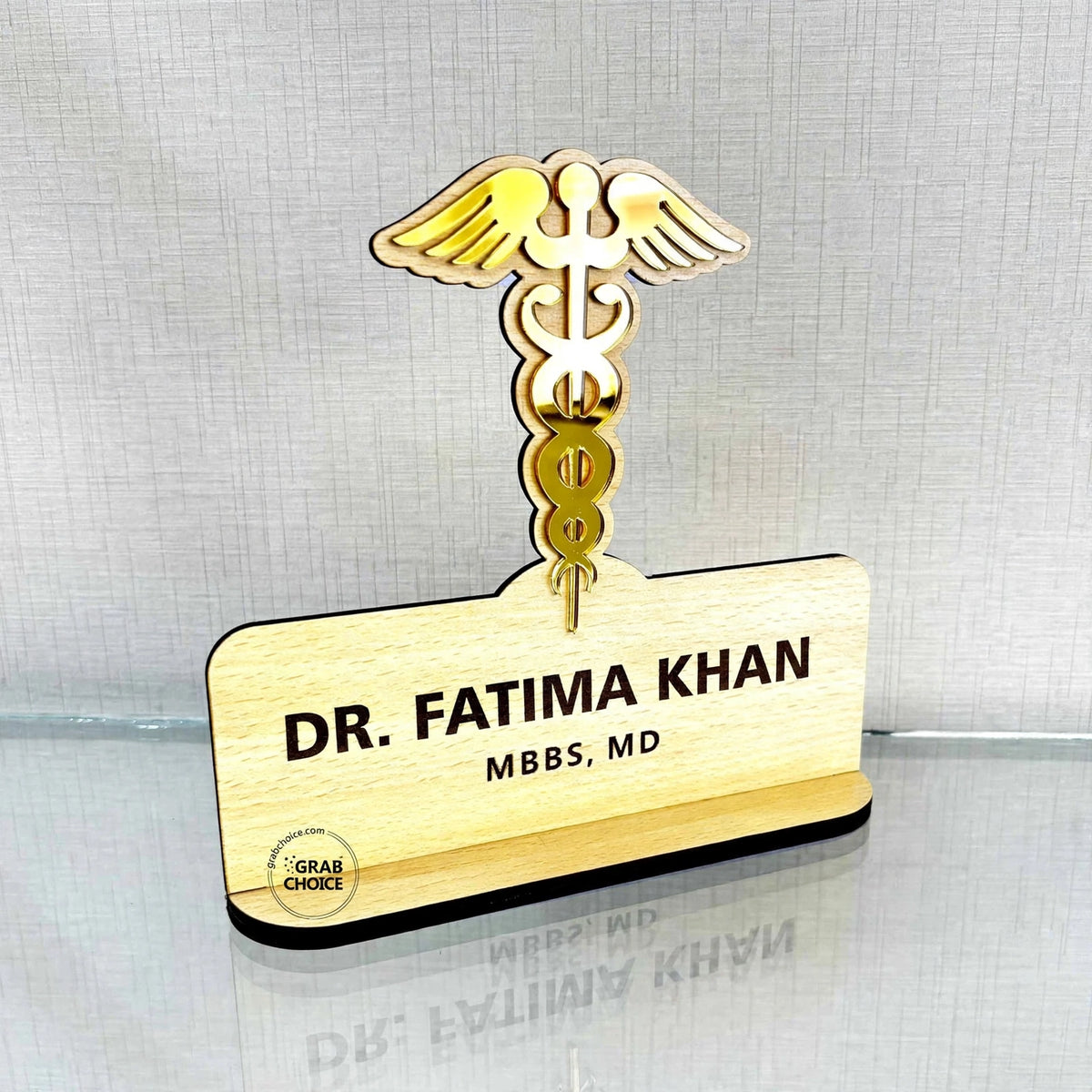 Customized Acrylic & Lasani Wood Table Sign – Personalized Desk Name Plate & Business Display