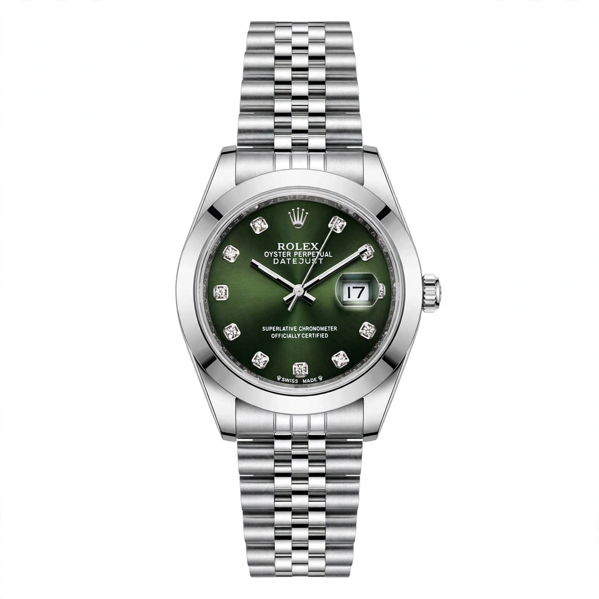 Emerald Diamond Dark Green Dial Silver Jubilee Chain Date Watch