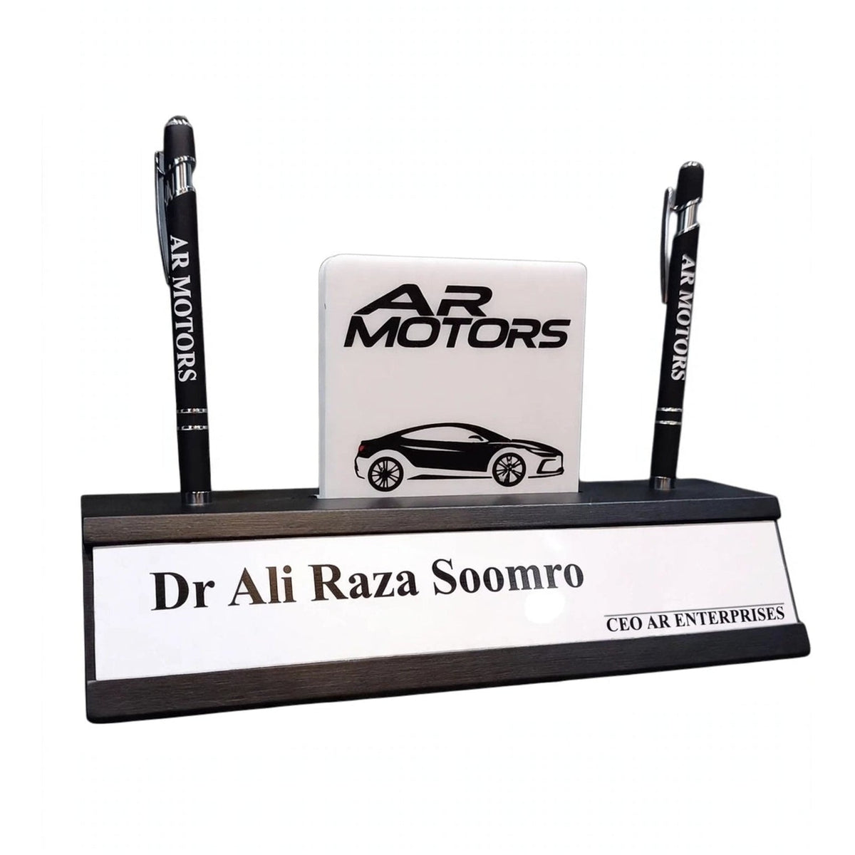 Customized Wooden Acrylic Table Name Plate with 2 Personalized Pens – Office Desk Name Plate