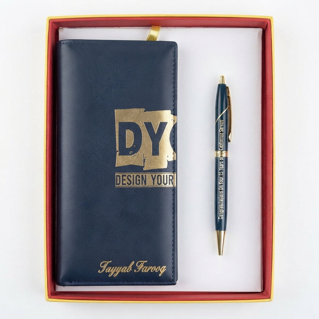 Personalized Black Long Wallet & Pen Gift Set with Gift Box β Custom Name | Pakistan