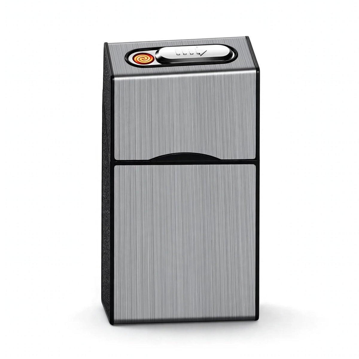 Pop-Up Cigarette Case with Electric Lighter – Silver Oval Slider Model