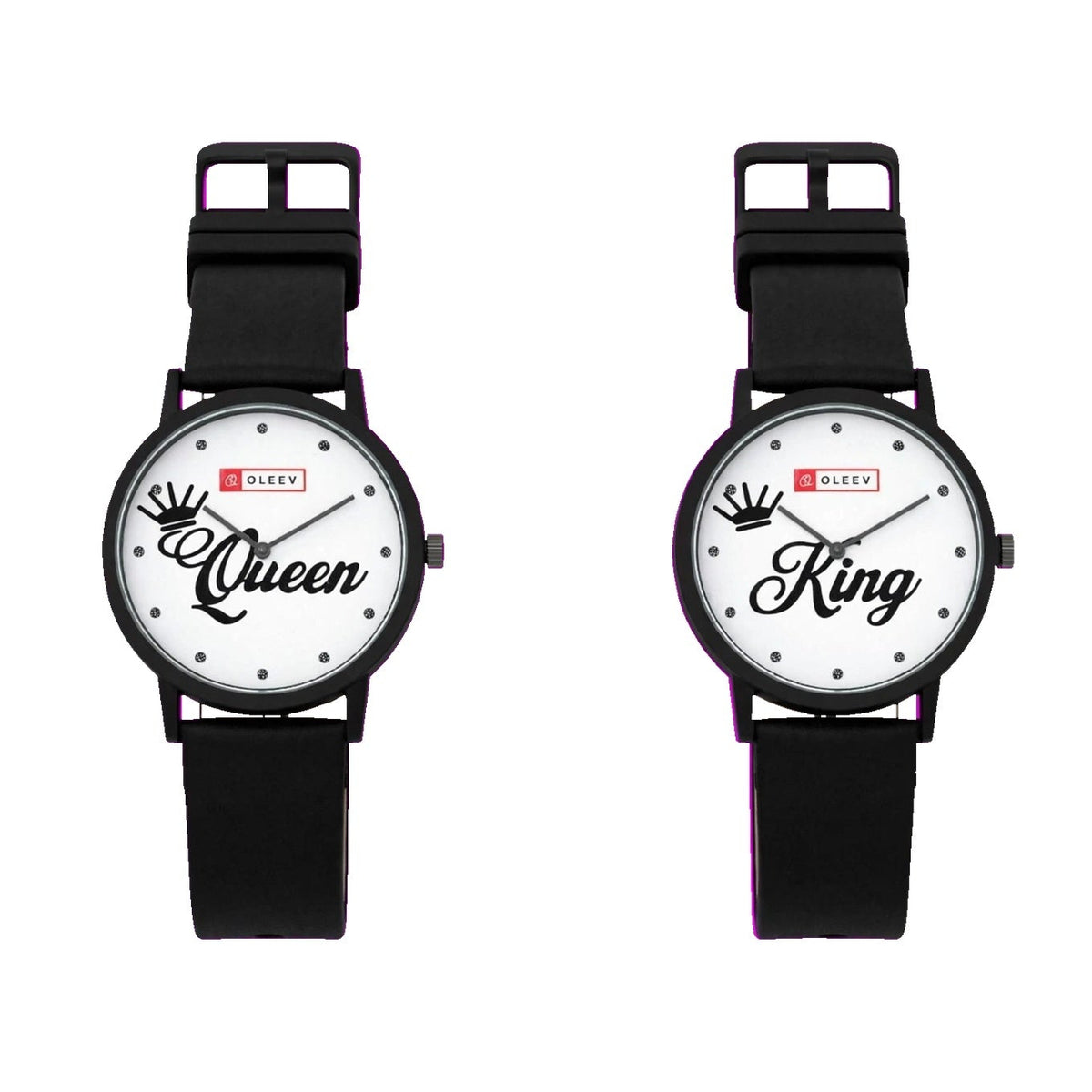 King & Queen Couple Watches – His & Hers Matching Watches with Black Silicone Strap