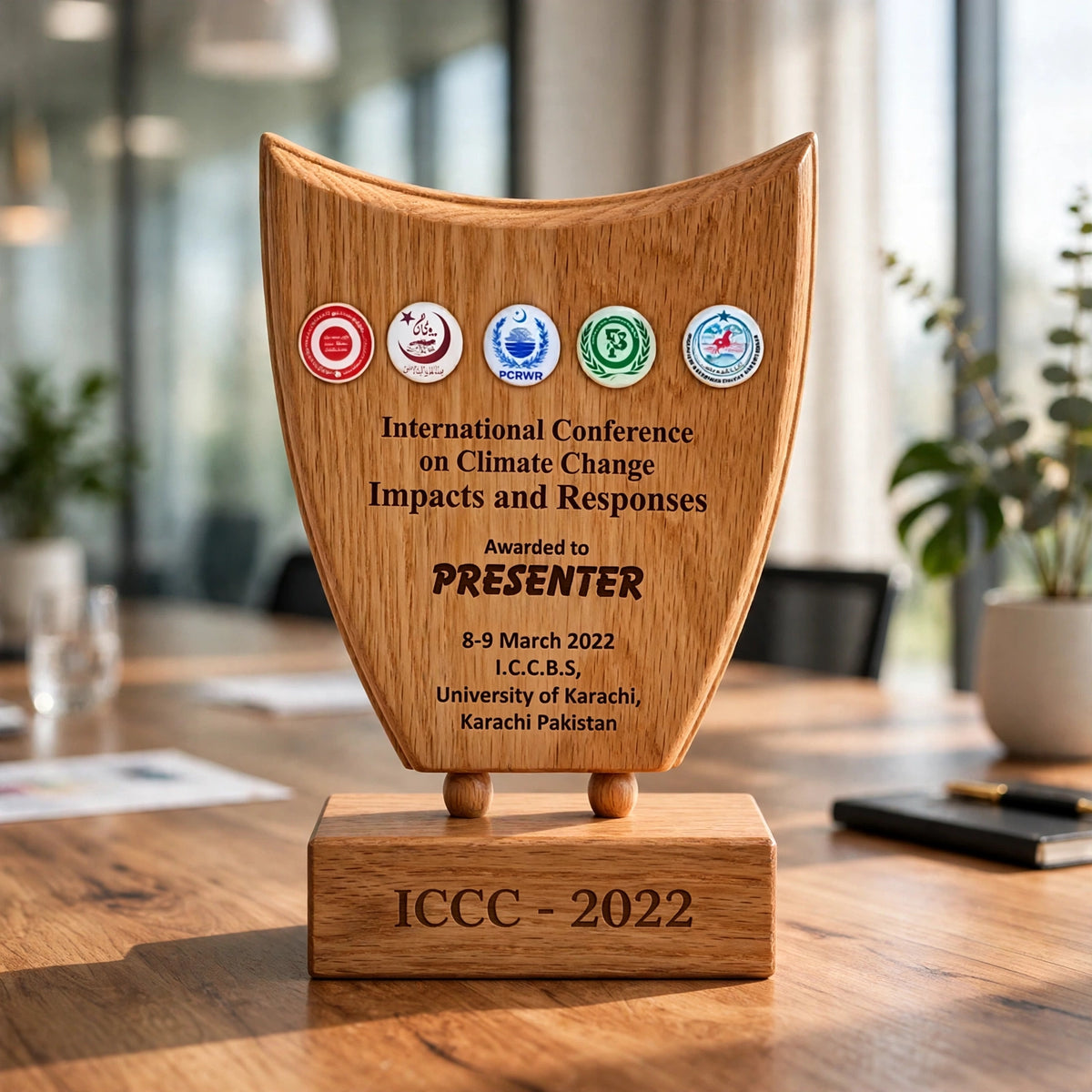 Personalized Wooden Shield Trophy with Gift Box – Engraved Achievement Award | Pakistan