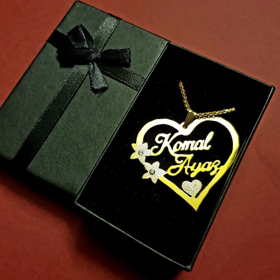 Personalized Named Necklace - Heart & Flower Design