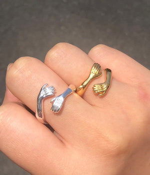 Unisex Copper Gold Silver Color Hand with Love Hug Rings