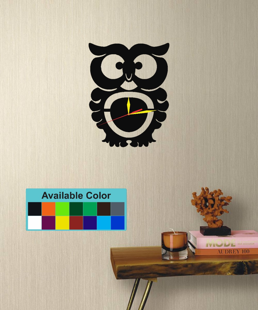 Personalized Owl Wall Clock, Black and many other Colours are available