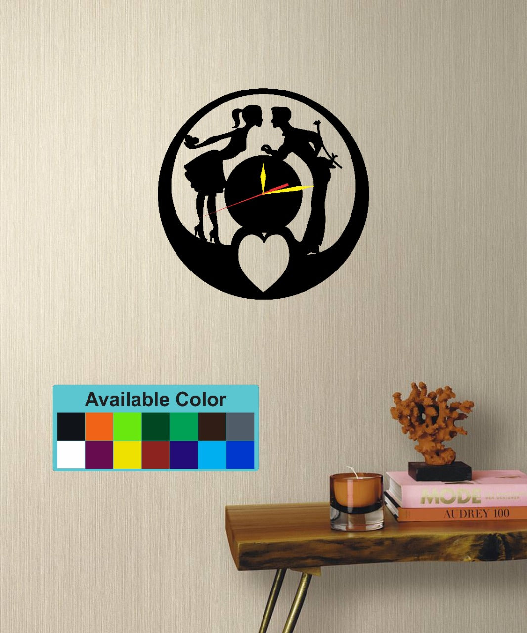 Boy & A Girl In Love Round Shape Wall Clock, Silent Non-Ticking Acrylic Decorative