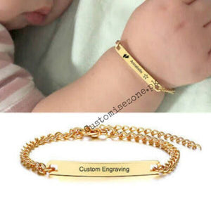 Baby Name Bar id Bracelet - Baby Gift - Personalized Gift - Custom New Born to Children First Birthday
