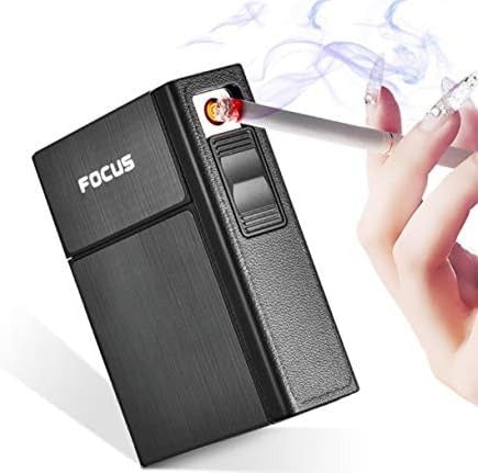 Metal Cigarette Case with Electric Lighter – Side Lighter Model – Black