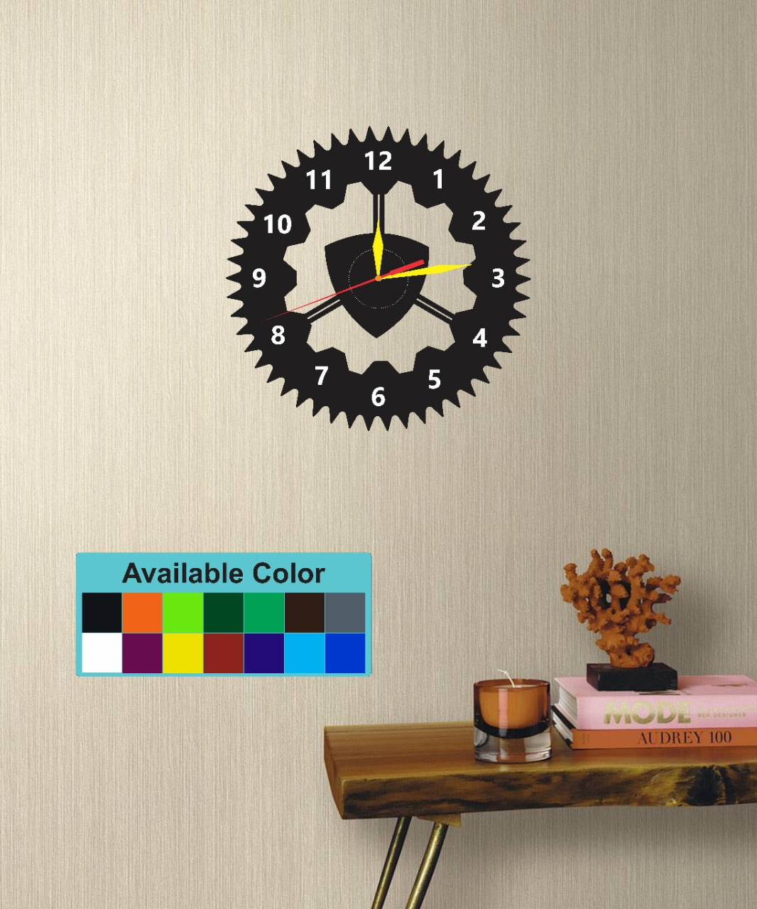 Custom Design DYO Elegant 14 Colors Saw Blade Round Shape Acrylic Wall Clock