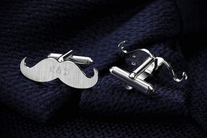 Mustache Name Engraved Cufflinks: (Free Custom Engraving)