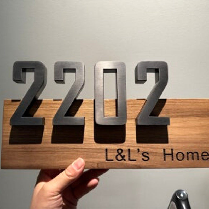 Solid Wooden House Name Plate Engraved With 3D Black Acrylic Text - 12x6 inches