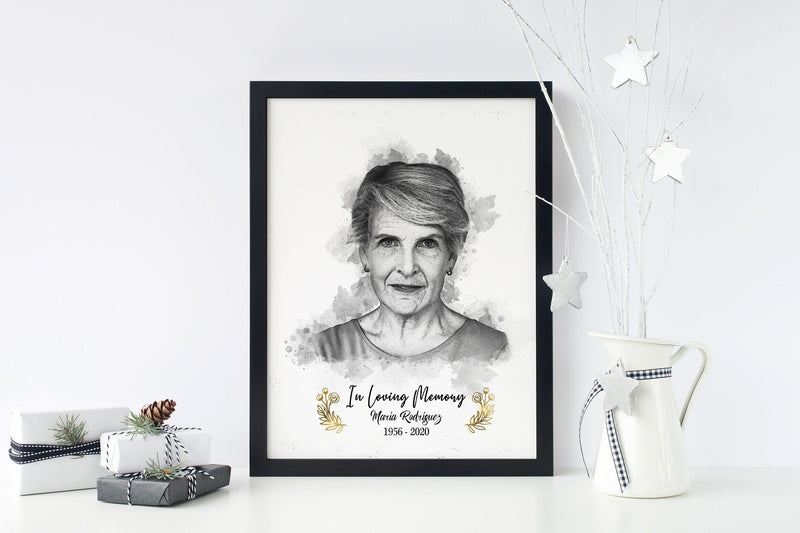 Custom Black and White Deceased Portrait Gift, Passed Away Sympathy Memorial Portrait Gift