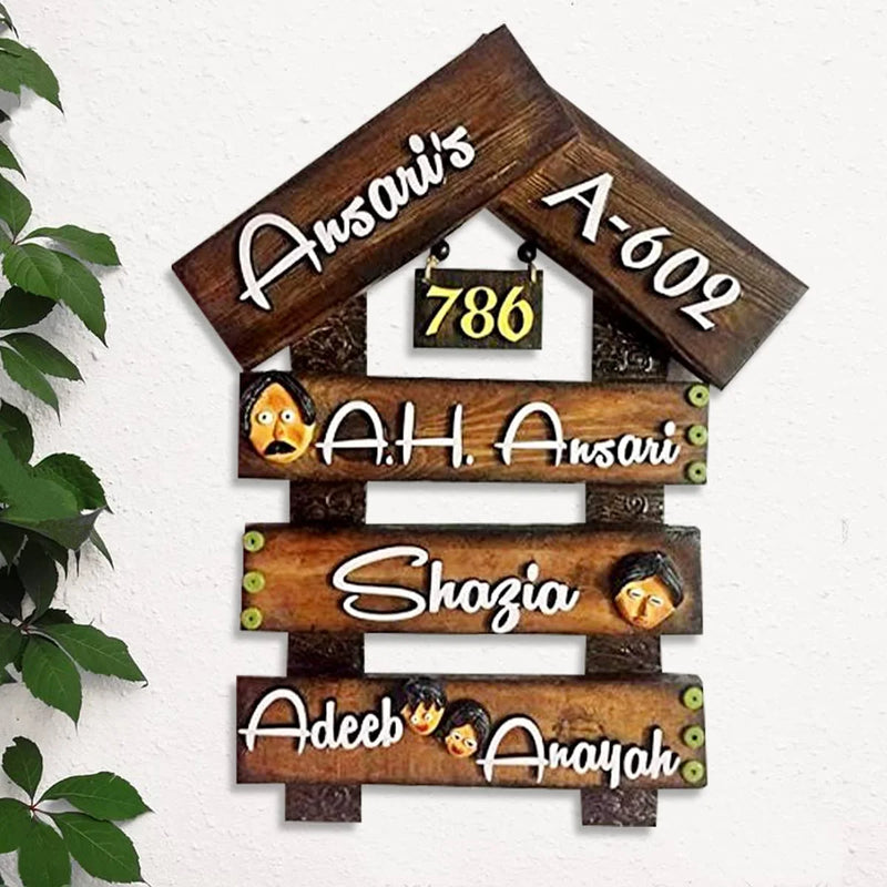 Personalized House Design Lasani Wooden Family Name Plate for Home Decor I Customized Name Plate