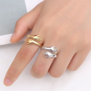 Unisex Copper Gold Silver Color Hand with Love Hug Rings