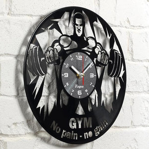 Gym Vinyl Acrylic Clock - Gym Wall Decor - Gym Gift Idea - Gym Wall Clock - Powerlifter Crossfit Home Room Bodybuilder Gym Gifts Gift Set Garage Gym Lover Theme Bodybuilding Wall Decor Art Clock Black