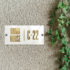 White And Gold Acrylic House Name Plate