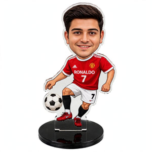 Personalized Football Boy Acrylic 3D Frame – Custom Photo, Red Jersey No. 7