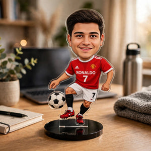 Personalized Football Boy Acrylic 3D Frame – Custom Photo, Red Jersey No. 7