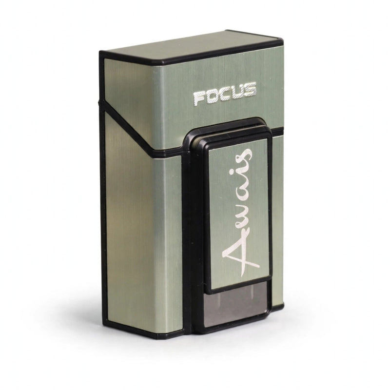 FOCUS Custom Name Metal Cigarette Case with Front Electric Lighter