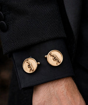 Royal Tiger Cufflinks – 3D Gold & Silver Medallion