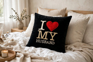 Customized Embroidered Black Cushion – Personalized Name & Text Cushion | Minimum 5 Pcs