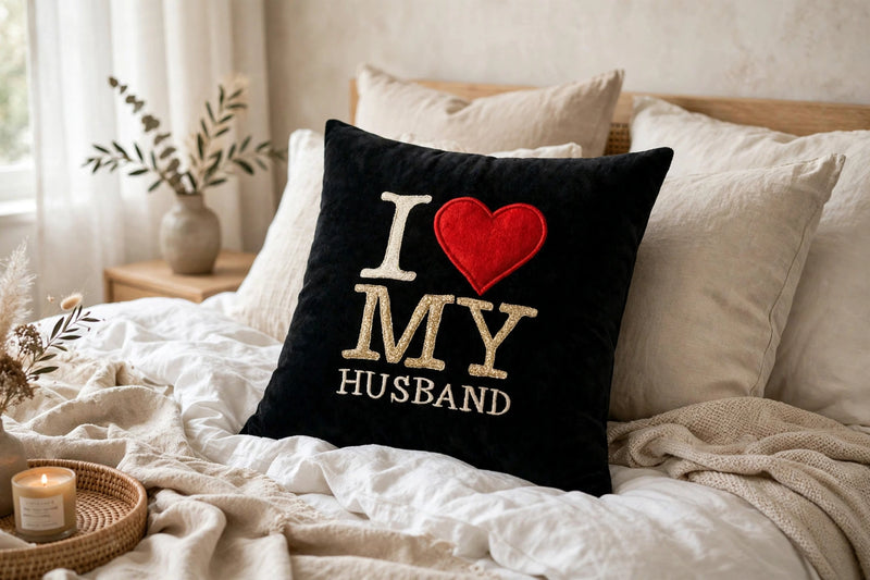 Personalized Embroidered Black Cushion – Custom Name & Text | Bulk Corporate Gift Pakistan