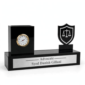 Custom Acrylic Logo Pen Holder & Table Name Plate with Clock