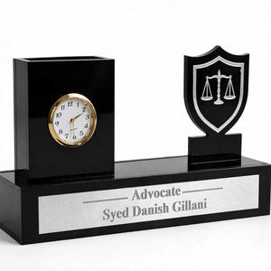 Custom Acrylic Logo Pen Holder & Table Name Plate with Clock