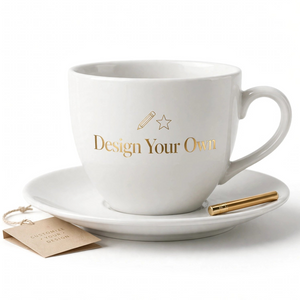 Personalized White Cup & Saucer Set – 12 Pcs Custom Name & Logo | Corporate Gift Pakistan